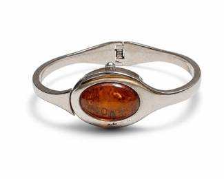 Lee Sands Hidden Bangle Watch, Amber-Colored Cabochon, Mother-of-Pearl Dial