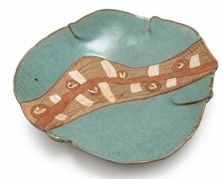 Signed Studio Pottery Stoneware Bowl, Turquoise Glaze with Inlaid Clay Band