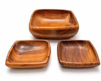 Monkeypod Wood Square Serving Bowl with Two Matching Small Bowls
