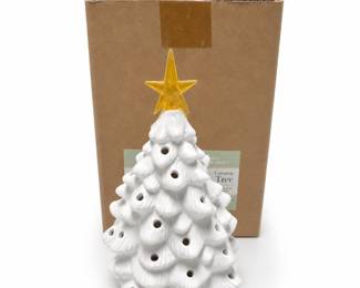 White Ceramic Lighted Christmas Tree with Star in Vermont Country Store Box
