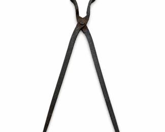 Forged Iron Blacksmith Tongs with Curved Lipped Jaws
