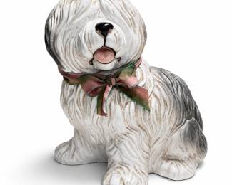 Italian Glazed Terracotta Seated Old English Sheepdog Figure