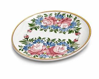 Városlőd Hungarian Majolica Plate, Hand-Painted Roses, Signed Marika