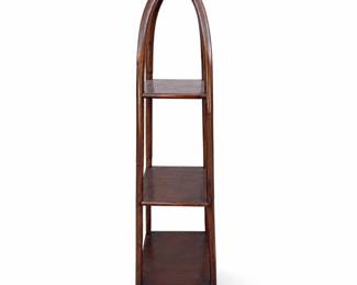 Bent Rattan Pointed Arch Etagere with Three Wood Shelves