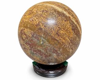 Polished Jasper Sphere in Mustard Yellow and Brick Red on Stand