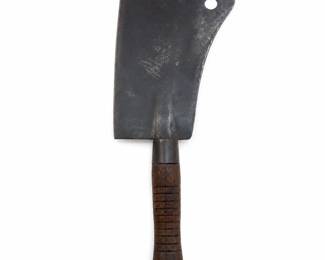 Butcher's Meat Cleaver with Broad Steel Blade and Ringed Wood Handle