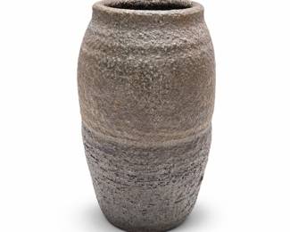 Wheel-Thrown Studio Stoneware Vase with Textured Surface, Incised Mark