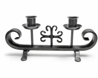 Swedish Wrought Iron Two-Light Candle Holder with Scroll Ends