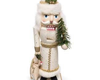 White Santa Claus Wooden Nutcracker with Holly Hat, Pine Tree and Toy Sack