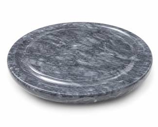 Round Gray Veined Marble Tray with Raised Rim