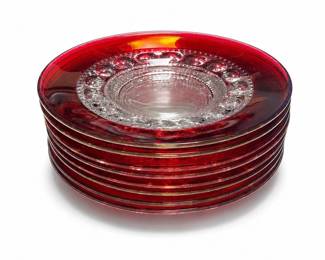 King's Crown Ruby Flashed Glass Luncheon Plates, Set of 8