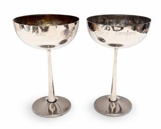 Raimond Spain Silverplate Champagne Coupes, Engraved Pair
