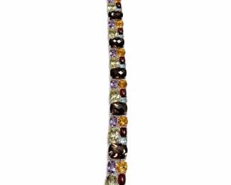 Michelle Albala Sterling Silver Multi-Gemstone Wide Tennis Bracelet, 38 Grams
