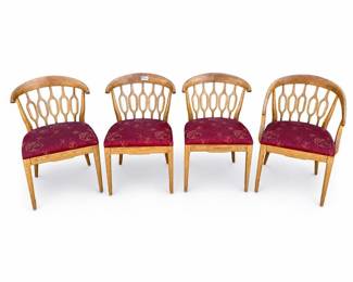 Set of Four Pierced Oval-Back Dining Chairs Including One Armchair
