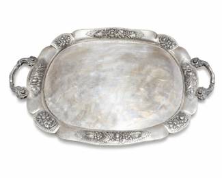Sanborns Mexico City Sterling Silver Tray with Repoussé Roses, 2,450 Grams
