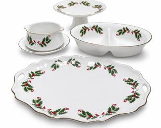 Macy's All the Trimmings Christmas Holly Porcelain Serving Pieces, Japan