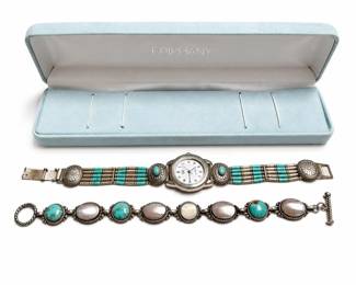 Carolyn Pollack Turquoise & Mother-of-Pearl Bracelet, Carlisle Sterling Watch