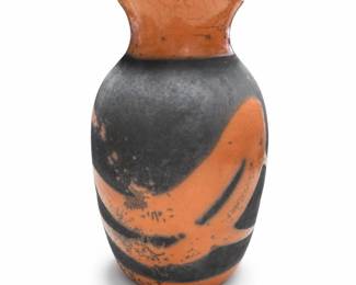 Wheel-Thrown Raku Vase with Orange Crackle Glaze on a Smoked Black Body