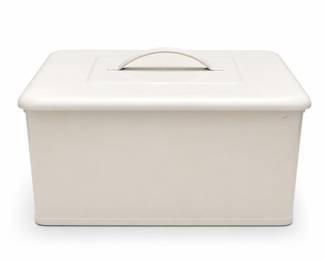 Cream Metal Storage Box with Lift-Off Lid and Label Holder