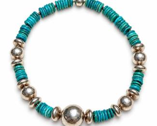 ITAOR Italy Blue-Green Heishi Necklace with Silver-Tone Ball Beads
