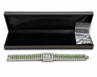Suzanne Somers B1644 Green & Clear Crystal Bracelet Watch, Mother-of-Pearl Dial