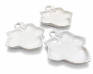 Lillian Vernon White Porcelain Grape Leaf Dishes, Set of 3