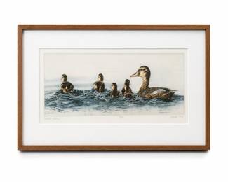 Sueellen Ross Mallards Departing Hand-Colored Etching, Signed 115/350