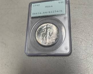 1942 Walking Liberty Silver Half Dollar PCGS MS64, Rattler Holder
