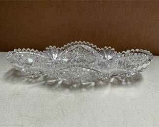 Cut Glass Oval Celery Dish with Hobstars, Six-Point Stars and Sawtooth Rim