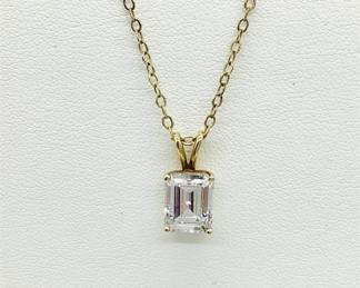 EternaGold Chain with Glass Solitaire Pendant, Marked 14K/585, 2.26 g Gross