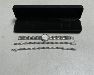 Ecclissi 31450 Sterling Bamboo Link Ladies Watch with Two Sterling Bracelets