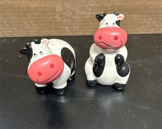 Ceramic Holstein Cow Salt and Pepper Shakers with Red Noses, Pair
