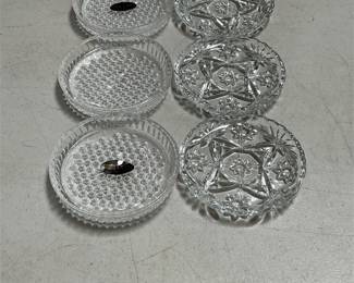 Six Clear Glass Coasters in Hobnail and Starburst Designs