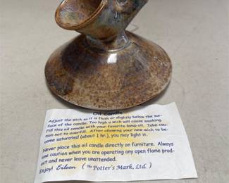 The Potter's Mark Eileen Lovinger Black Stoneware Oil Candle, Signed