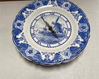 Delfts Holland Blue and White Windmill Plate Wall Clock