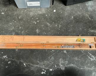 Kiraku & Co. Acme Split Bamboo Fishing Rod in Fitted Wooden Case with Flies