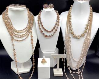 Peach Crystal and Art Glass Necklaces, Bracelets, Earrings and Ring