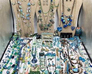 Sobral, Avon and Other Blue and Green Jewelry with Beaded Purse