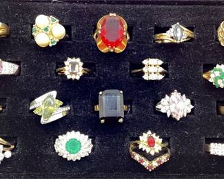 ESPO, SETA & Avon Costume Rings with Sterling-Marked Pieces, Group of 19