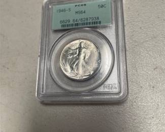 1946-S Walking Liberty Silver Half Dollar PCGS MS64, Old Green Holder