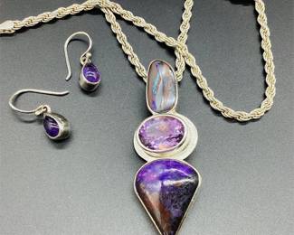 The Dreamer Sterling Silver Pendant Necklace & Dacleon Amethyst Earrings