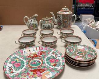 P.C.T. Rose Medallion Porcelain Tea Service with Serving Plate