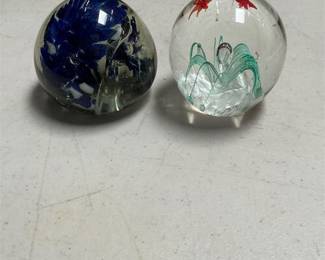 Two Art Glass Paperweights, Goldfish Aquarium and Cobalt Blue Swirl