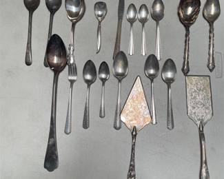 19-Piece Silverplate and Stainless Flatware with Engraved Pie and Cake Servers