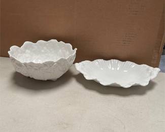 Coalport Countryware Bone China Footed Cabbage Leaf Bowl and White Shell Dish