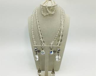 Crystal Necklaces, Bracelet & Three Earring Pairs with 14K and Sterling