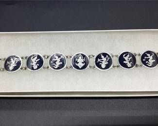 Siam Sterling Silver Niello Bracelet with Eight Figural Panels