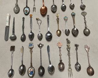 Souvenir Collector Spoons, Forks and Butter Spreader, 27 Pieces