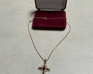 Camrose & Kross JBK Jacqueline Kennedy Simulated Ruby Cross Necklace in Box