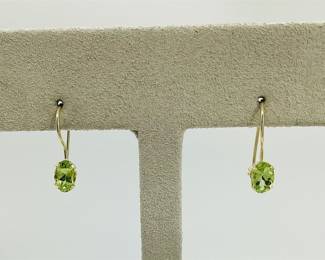 Jacmel 14K Yellow Gold Green Oval Gemstone Dangle Hook Earrings